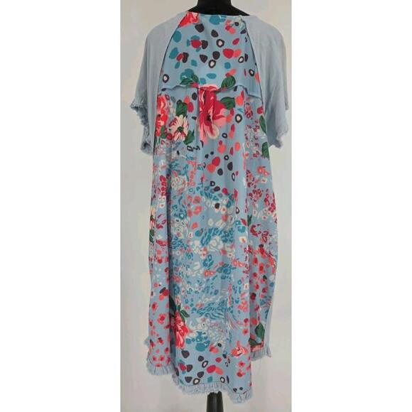 Umgee Dresses & Skirts - Umgee Womens XL Linen Shift Dress Blue High Low Raw Hem Short‎ Sleeve